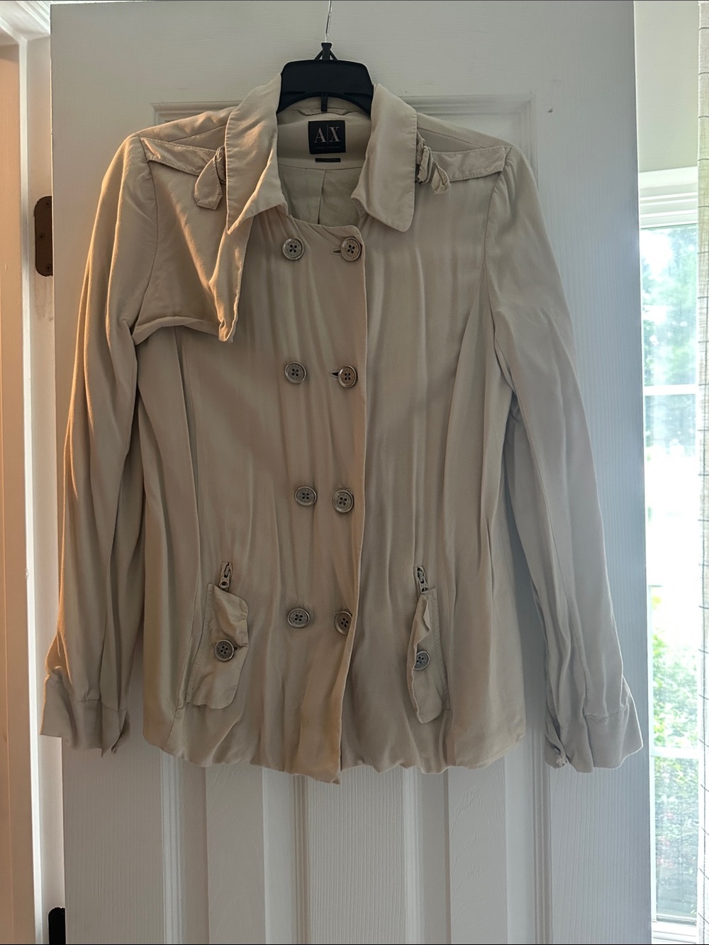 A/X Armani Exchange Women's Light Cream Double-Breasted Trench Coat